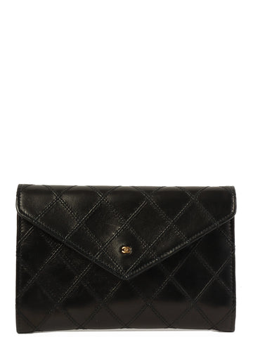 CHANEL Around 1997 Made Bicolore Stitch Mini Cc Mark Plate Wallet Black