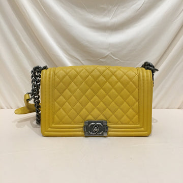 Chanel Yellow Leather Boy Old Medium Shoulder Bag Sku# 73872