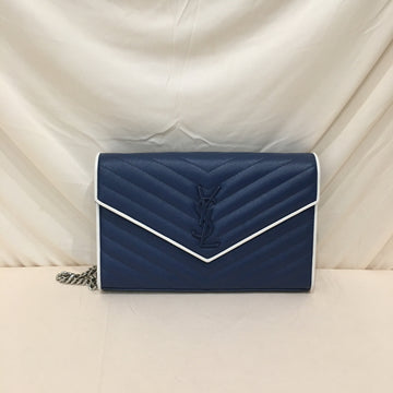 Yves Saint Laurent Blue Calfskin Kate Wallet On Chain Crossbody Bag Sku# 73821