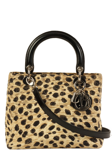 DIOR Leopard Ledy  Cannage Stitch 2Way Bag M Brown/Black