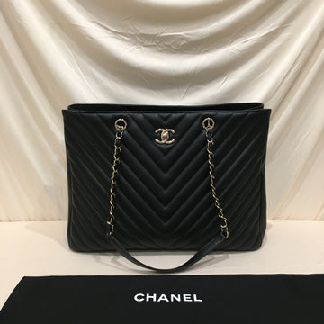 Chanel Black Leather Chevron Timeless Tote Sku# 73903