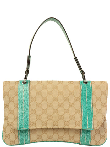 GUCCI Canvas Gg Pattern Shoulder Bag Beige/Mint Green