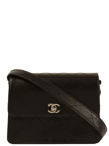 CHANEL Around 1998 Made Turn-Lock Shoulder Bag Black