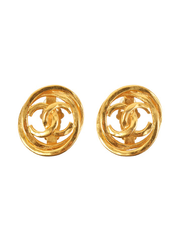 CHANEL 1993 Made Round Cutout Cc Mark Earrings Gold