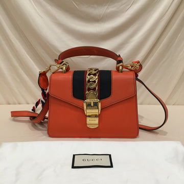 Gucci Orange Calfskin Sylvie Mini Shoulder Bag Sku# 73883