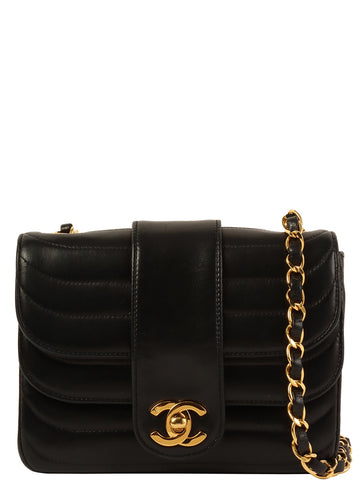 CHANEL Around 1992 Made Turn-Lock Shoulder Bag Mini Black