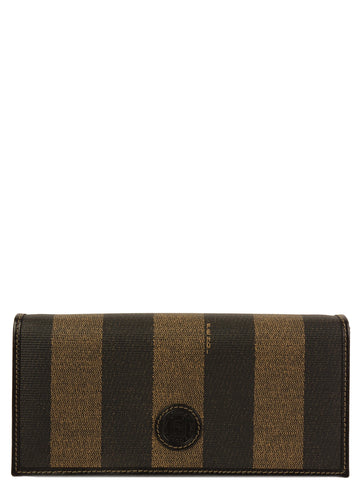 FENDI Striped Pattern Logo Embossed Long Wallet Black