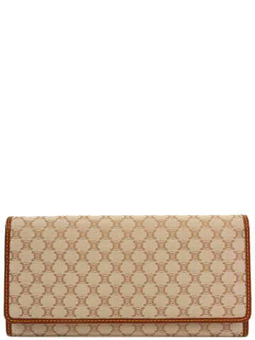 CELINE Canvas Macadam Pattern Long Wallet Beige