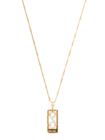 CELINE 18K Diamond Logo Plate Necklace Gold