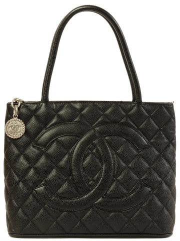 CHANEL Around 2001 Made Caviar Skin Cc Mark Stitch Revival Tote Bag Black