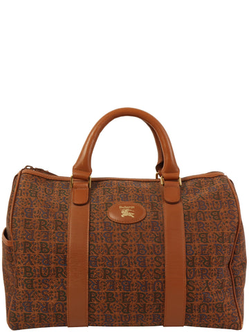 BURBERRY Cnavas Logo Pattern Boston Bag Brown