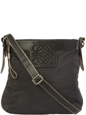 LOEWE Canvas Leather Combination Anagram Stitch Shoulder Bag Grey/Black