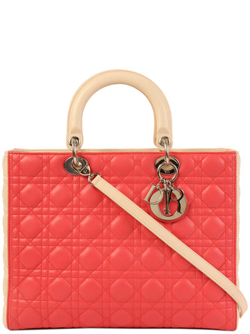 DIOR Cannage Stitch Lady  2Way Bag L Salmon Pink/Ivory