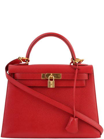 HERMES 1991 Made Kelly Bag 28Cm Rouge Vif