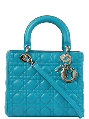 DIOR Lady  Cannage Stitch 2Way Bag M Turquoise Blue