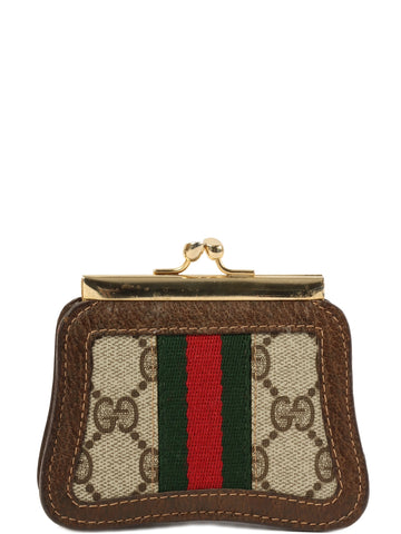 GUCCI Gg Supreme Web Detailed Metal Clasp Coin Case Beige/Brown/Multi