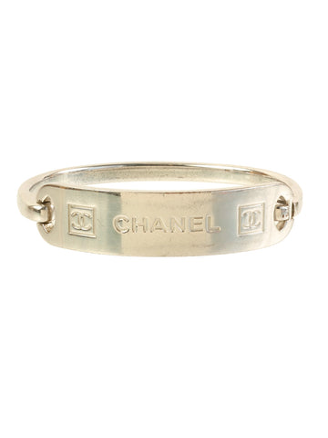 CHANEL 2006 Made Cc Mark Logo Plate Bracelet Silver