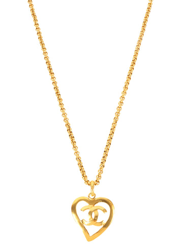 CHANEL 1995 Made Heart Cutout Cc Mark Plate Necklace Gold