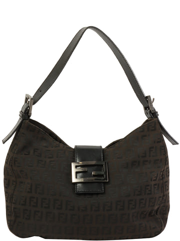 FENDI Ff Zucchino Pattern Shoulder Bag Dark Brown/Black