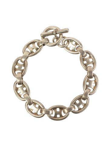 HERMES Oval H Logo Bracelet Silver