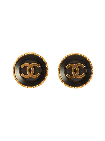 CHANEL 1996 Made Round Cc Mark Earrings Black