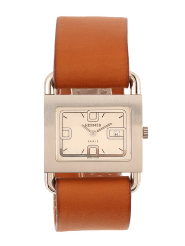 HERMES Barenia Watch Silver/Brown