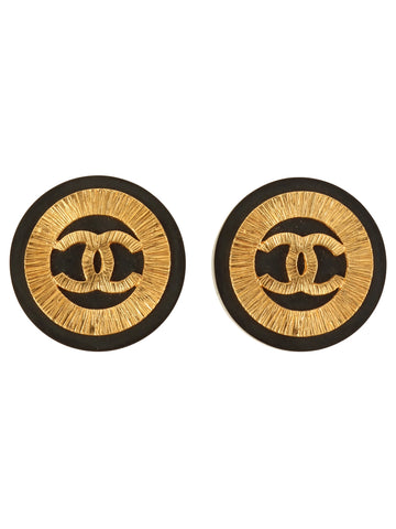 CHANEL 1991 Made Round Cc Mark Earrings Gold/Black