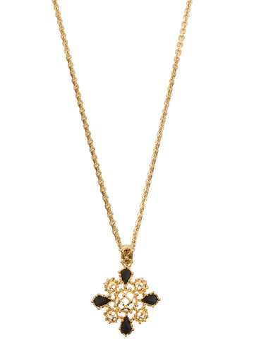 YVES SAINT LAURENT Diamond Motif Long Necklace Gold/Black