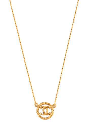 CHANEL Round Cutout Cc Mark Necklace Gold