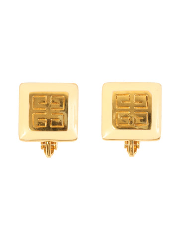 GIVENCHY Square Logo Plate Earrings Gold/Ivory