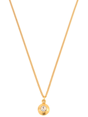 CHANEL Rhinestone Round Cc Mark Necklace Gold