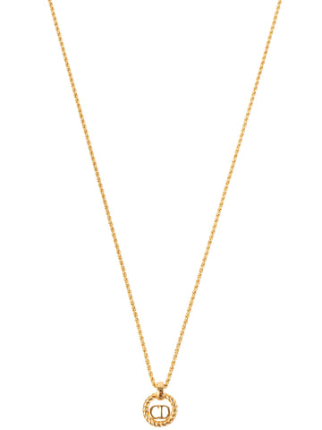 DIOR Round Cutout Logo Plate Necklace Gold