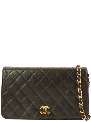 CHANEL Around 1998 Made Full Flap Cc Mark Plate Chain Bag Black