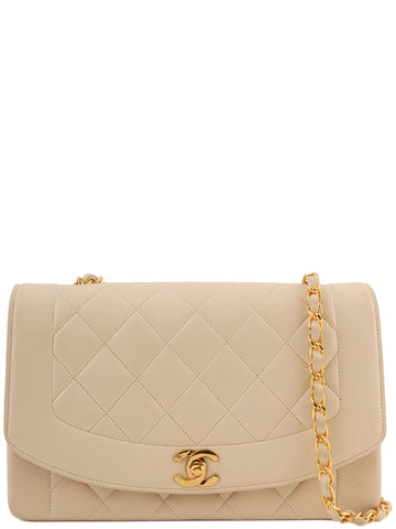 CHANEL Around 1992 Made Diana Flap Chain Bag 25Cm Ivory