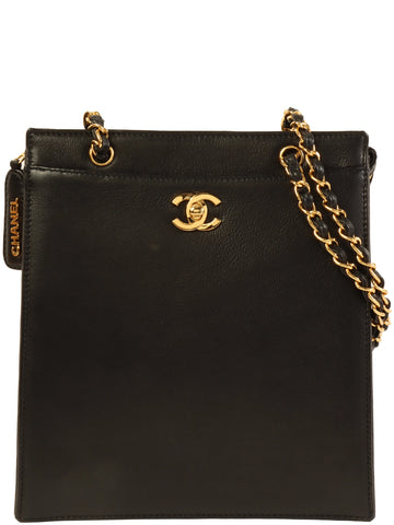 CHANEL Around 1998 Made Turn-Lock Chain Tote Bag Black