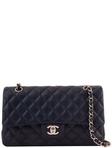 CHANEL Around 2014 Made Caviar Skin Classic Flap Chain Bag 25Cm Navy