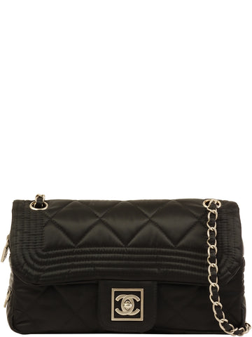 CHANEL Around 2005 Made Sport Line Nylon Turn-Lcok Chain Bag Black