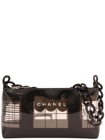 CHANEL Around 2003 Made Windows Line Chain Bag Black