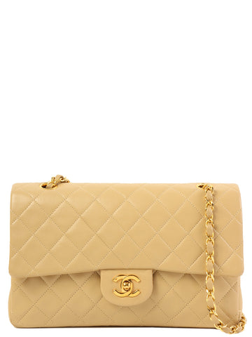 CHANEL Around 1990 Made Classic Flap Chain Bag 25Cm Beige
