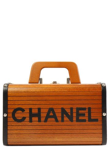 CHANEL Around 1995 Made Wood Cc Mark Logo Vanity Brown