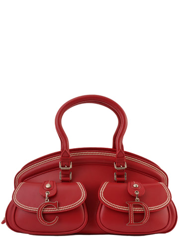 DIOR Logo Plate Top Handle Bag Red