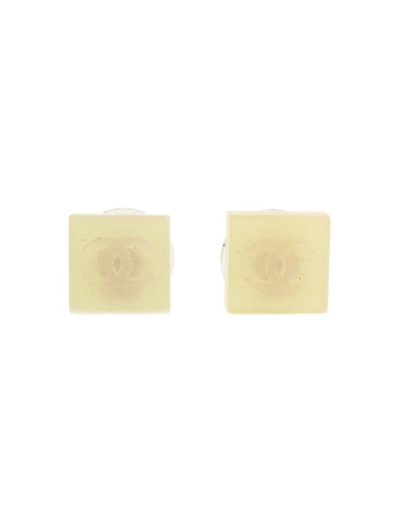 CHANEL 2000 Made Square Cc Mark Pierced Earrings Shell/White