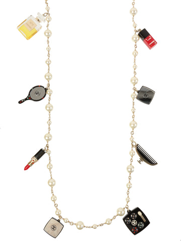 CHANEL Rouge Charm Pearl Long Necklace Gold/White/Multi