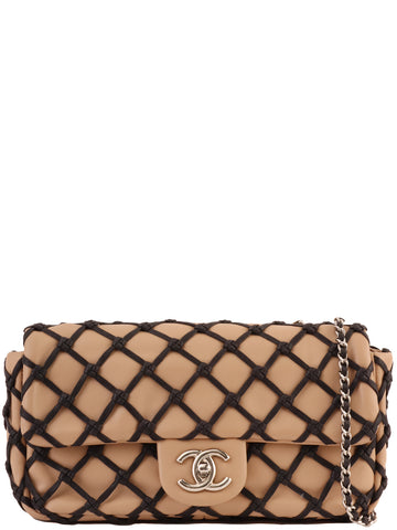 CHANEL Around 2010 Made Clochette Turn-Lock Chain Shoulder Bag Beige/Black