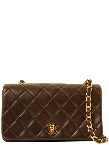 CHANEL Around 1990 Made Full Flap Chain Bag Mini Dark Brown