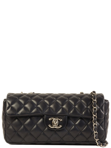 CHANEL Around 2008 Made East West Classic Flap Chain Bag Navy