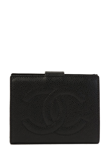 CHANEL Around 1995 Made Caviar Skin Cc Mark Stitch Wallet Black