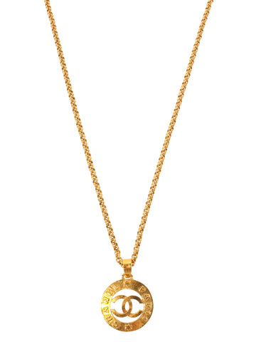 CHANEL 1993 Made Round Logo Cutout Cc Mark Long Necklace Gold