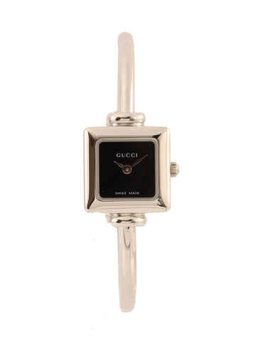 GUCCI Square Face Logo Bangle Watch Silver/Black