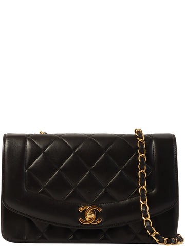 CHANEL Around 1992 Made Diana Flap Chain Bag 22Cm Black